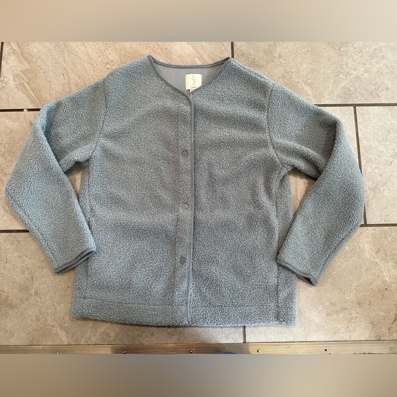 Joie Sherpa soft and cozy Cardigan or Top Front Snaps XS blue gray side seam - Picture 2 of 6